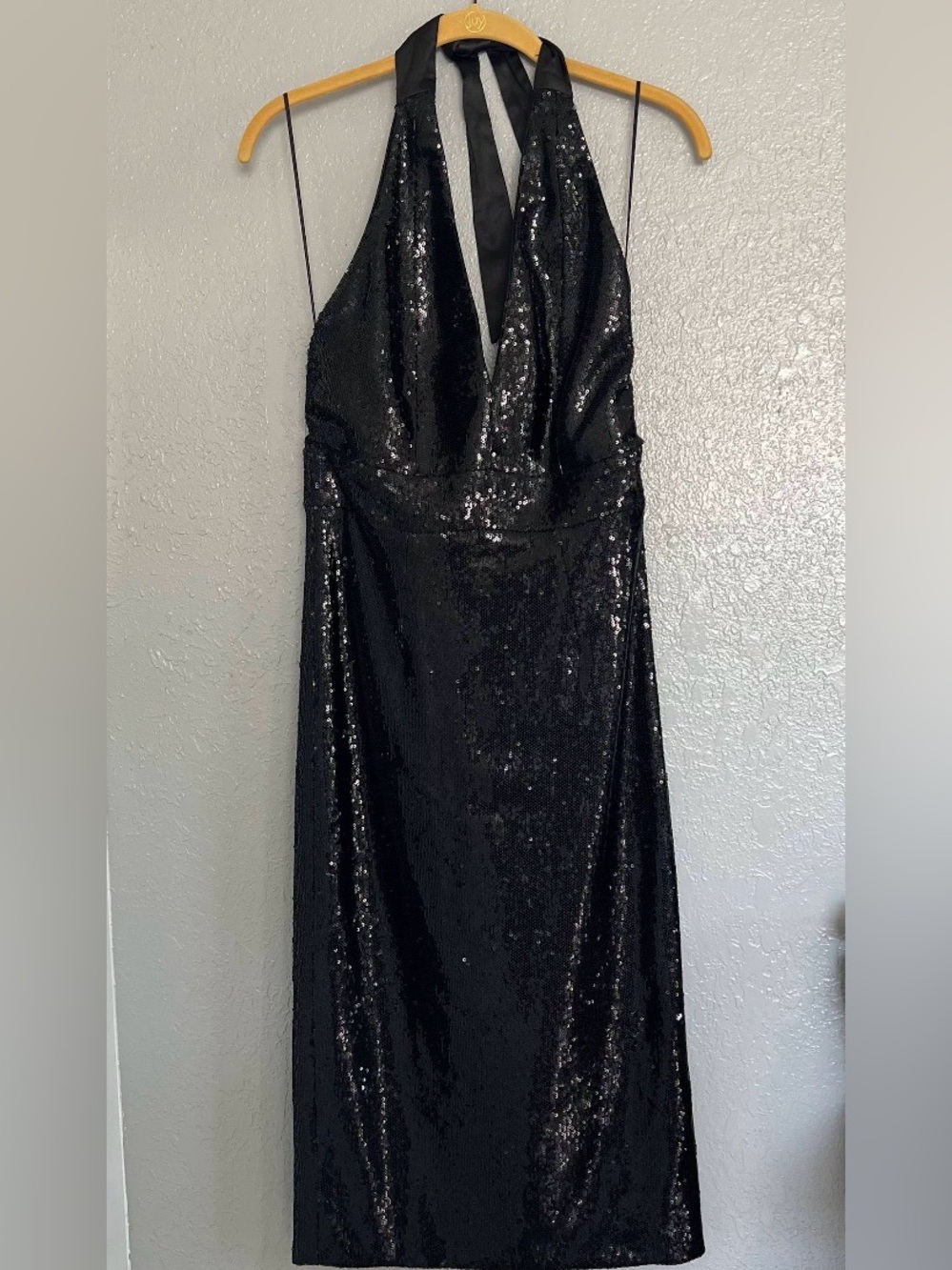 Dress the Population Vanessa Sequin Halter Midi Dress Black Size Small Cocktail